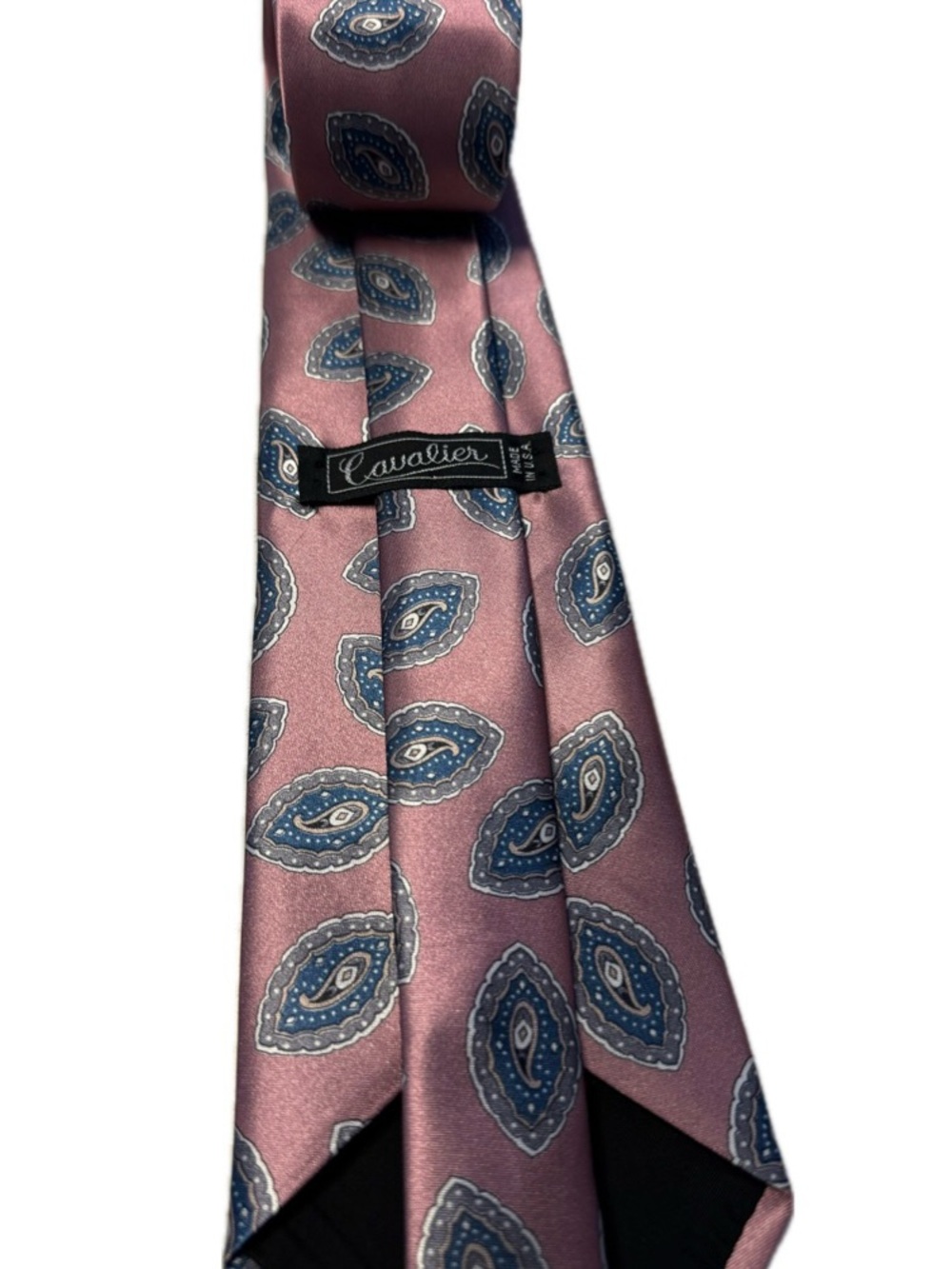 Cavalier Men’s Polyester Tie Mauve Pink Blue Paisley Vintage Wide 57” x 4” Flaw